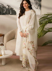TEGA 3PC Un stitched Lawn Embroidered Shirt with Printed Slub Net Dupatta - RF1069