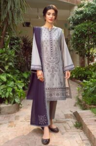 3PC Lawn Embroidered Shirt with Bamber Chiffon Embroidered Dupatta and Lawn Trousers - RG0720