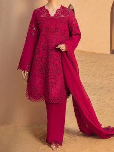 TEGA S696-EMBROIDERED 3PC CUTWORK LAWN DRESS WITH CUTWORK DUPATTA.