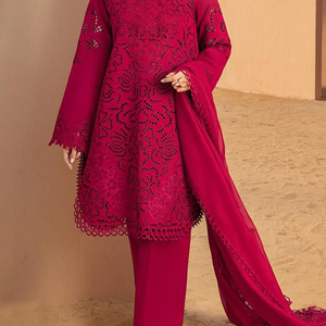 TEGA S696-EMBROIDERED 3PC CUTWORK LAWN DRESS WITH CUTWORK DUPATTA.