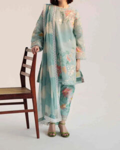 TEGA S683-EMBROIDERED 3PC LAWN DRESS WITH PRINTED CHIFFON DUPATTA.