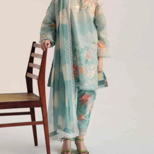 TEGA S683-EMBROIDERED 3PC LAWN DRESS WITH PRINTED CHIFFON DUPATTA.