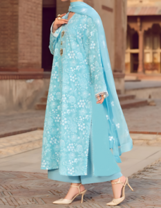 TEGA S674-EMBROIDERED 3PC LAWN DRESS WITH EMBROIDERED ORGANZA DUPATTA.