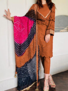 TEGA S689-EMBROIDERED 3PC CHICKEN LAWN DRESS WITH PRINTED MUNAR DUPATTA.