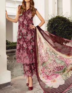 TEGA S631-EMBROIDERED 3PC LAWN DRESS WITH PRINTED SILK DUPATTA.