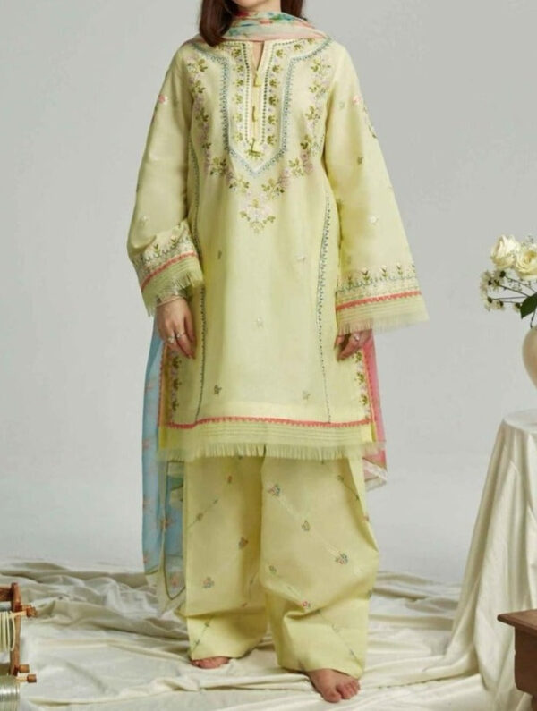 TEGA S649-EMBROIDERED 3PC LAWN DRESS WITH PRINTED MUNAR DUPATTA.