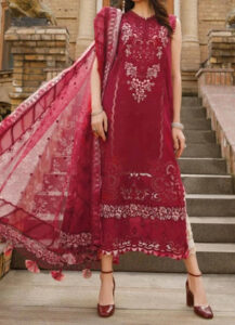 TEGA S644-EMBROIDERED 3PC CHICKAN LAWN DRESS WITH EMBROIDERED ORGANZA DUPATTA.