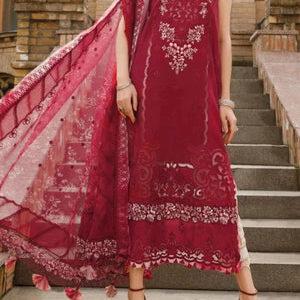 TEGA S644-EMBROIDERED 3PC CHICKAN LAWN DRESS WITH EMBROIDERED ORGANZA DUPATTA.