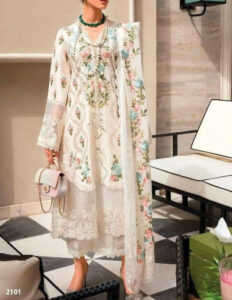 TEGA S633-EMBROIDERED 3PC CHICKAN LAWN WITH EMBROIDERED ORGANZA DUPATTA.