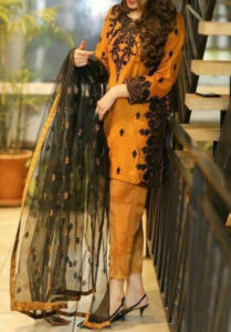 TEGA S694-EMBROIDERED 3PC LAWN DRESS WITH EMBROIDERED ORGANZA DUPATTA.
