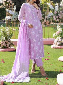 TEGA S697-EMBROIDERED 3 PC CHICKEN LAWN DRESS WITH EMBROIDERED CHICKEN CHIFFON DUPATTA.