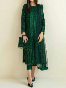 TEGA S687-EMBROIDERED SEQUENCE 3PC ORGANZA DRESS WITH EMBROIDERED ORGANZA DUPATTA.