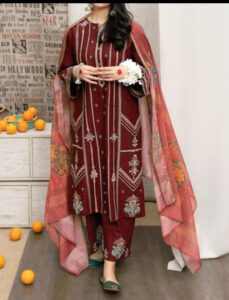 TEGA S656-EMBROIDERED 3PC LAWN WITH PRINTED MUNAR DUPATTA.