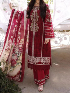 TEGA S671 -SHIFLI EMBROIDERED 3PC LAWN DRESS WITH DIGITAL PRINTED SILK DUPATTA.