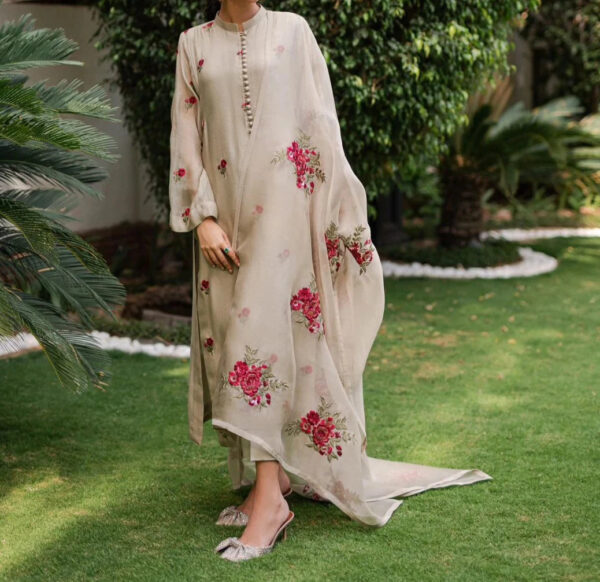 TEGA S685-EMBROIDERED 3PC LAWN DRESS WITH EMBROIDERED CHIFFON DUPATTA.